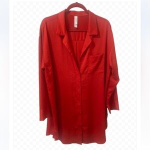 Auden Red Sleep Night Shirt Button Pocket Front Pajama Sleepwear